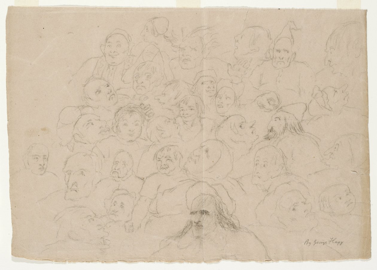Zonder titel - Talrijke portretschetsen, ruw getekend, van mannen, vrouwen en kinderen door George Whiting Flagg