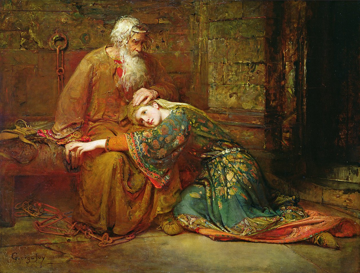 Cordelia troost haar vader, Koning Lear, in de gevangenis door George William Joy