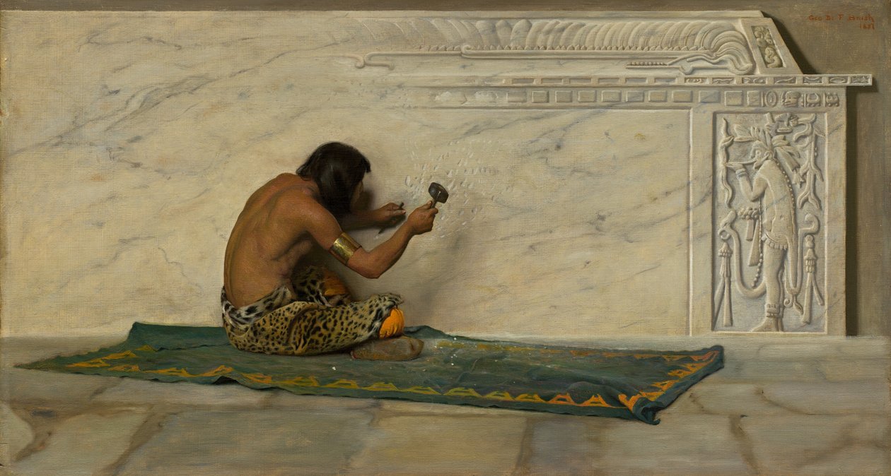 Een Azteekse beeldhouwer, 1887 door George de Forest Brush