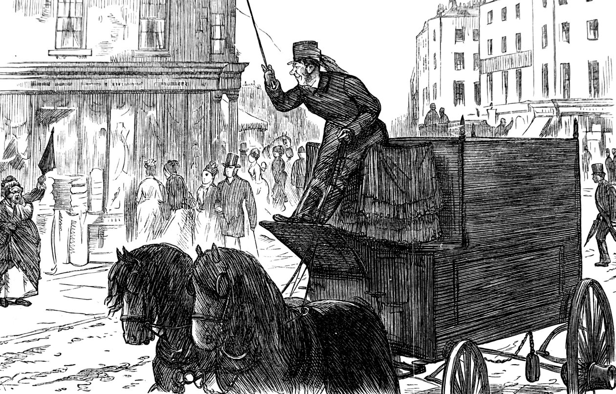 Een drukke straat in Londen door George du Maurier