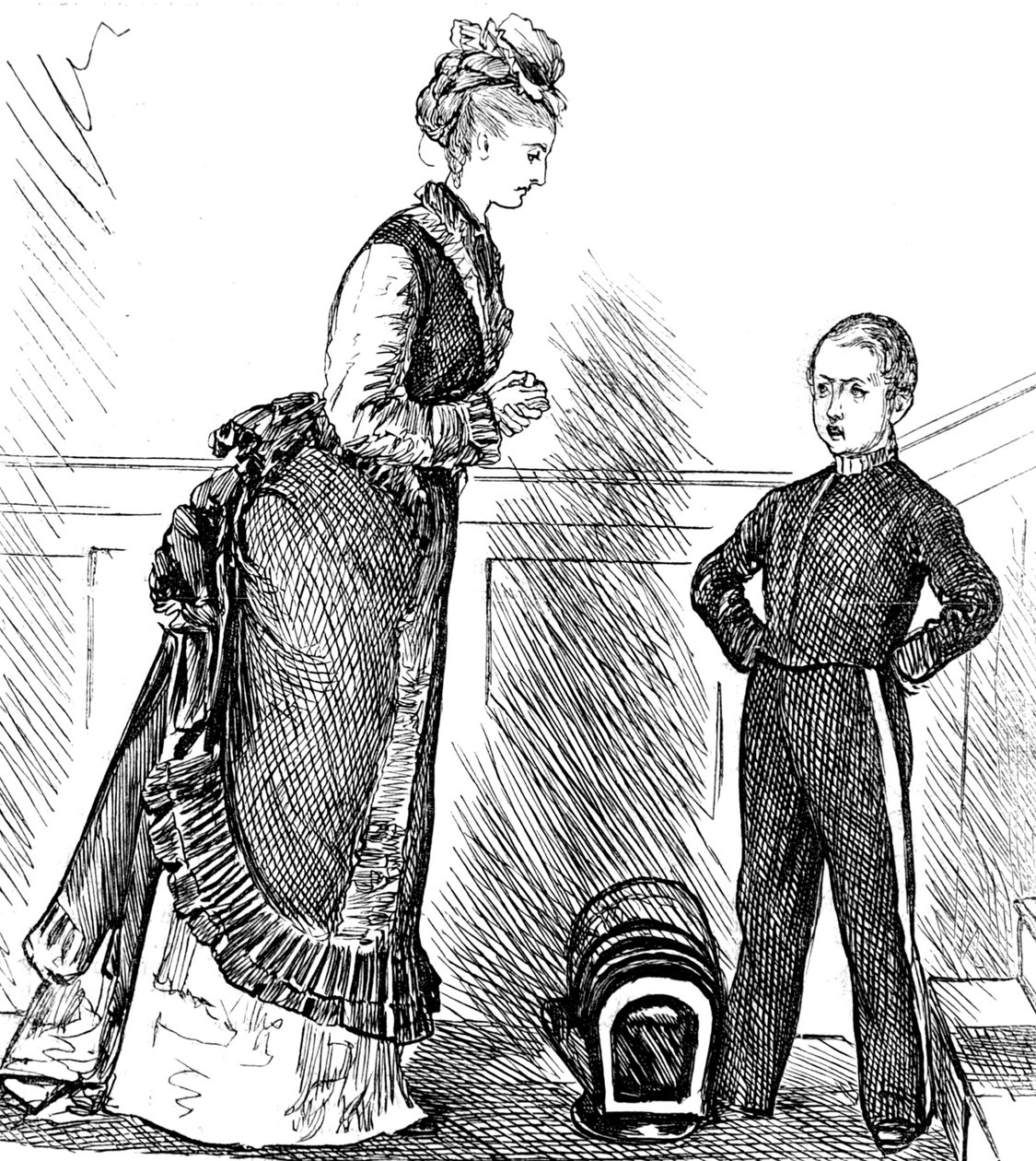 Een moeder die haar ondeugende kind disciplineert door George du Maurier