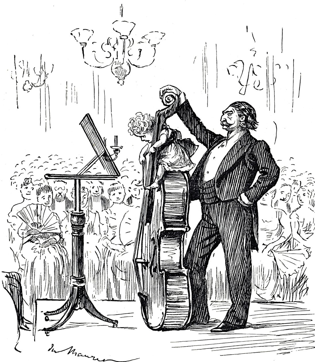 Cartoon over muzikale wonderkinderen die steeds jonger leken te worden door George du Maurier