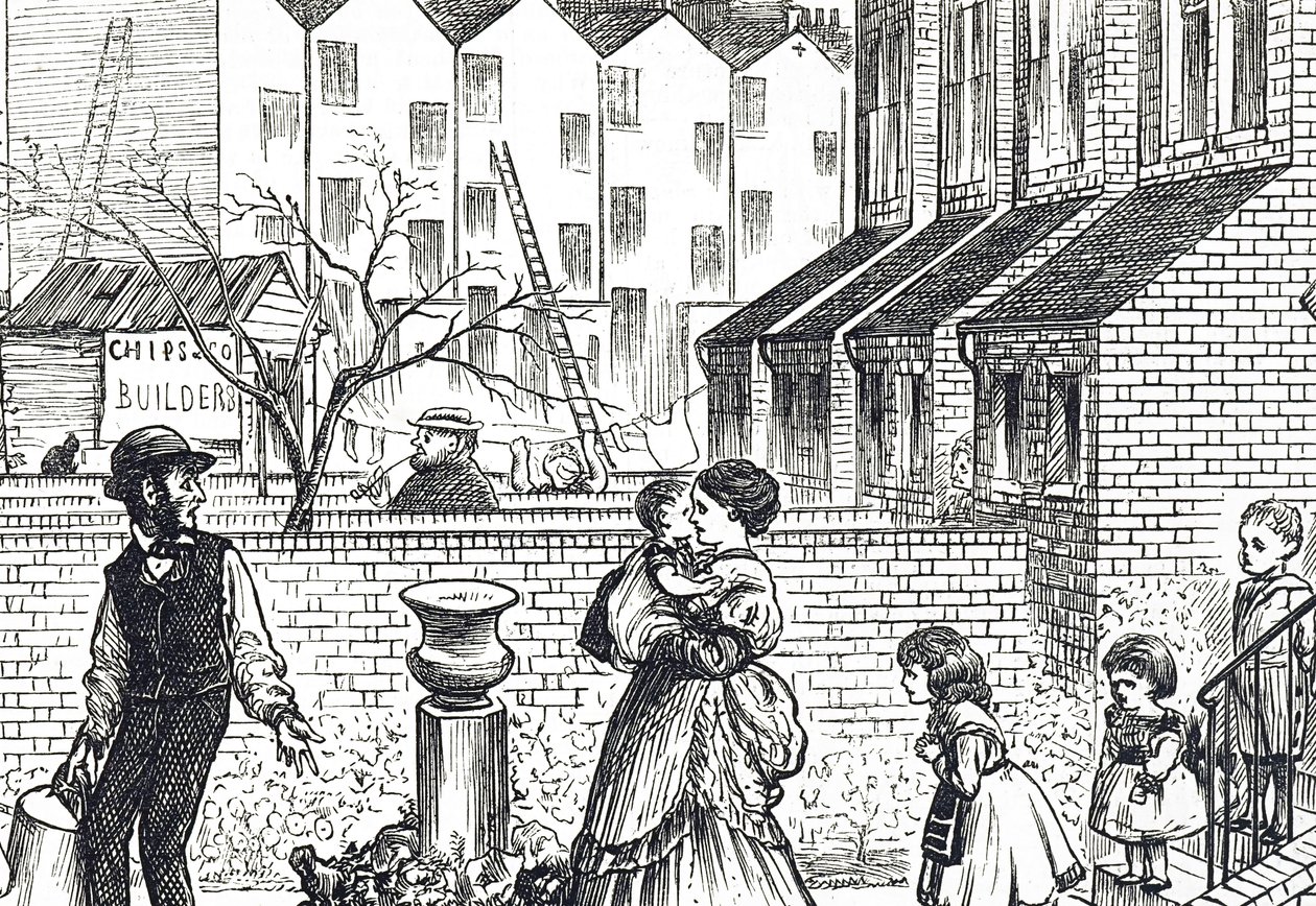 Cartoon over de snelle stedelijke uitbreiding en Jerry-building door George du Maurier