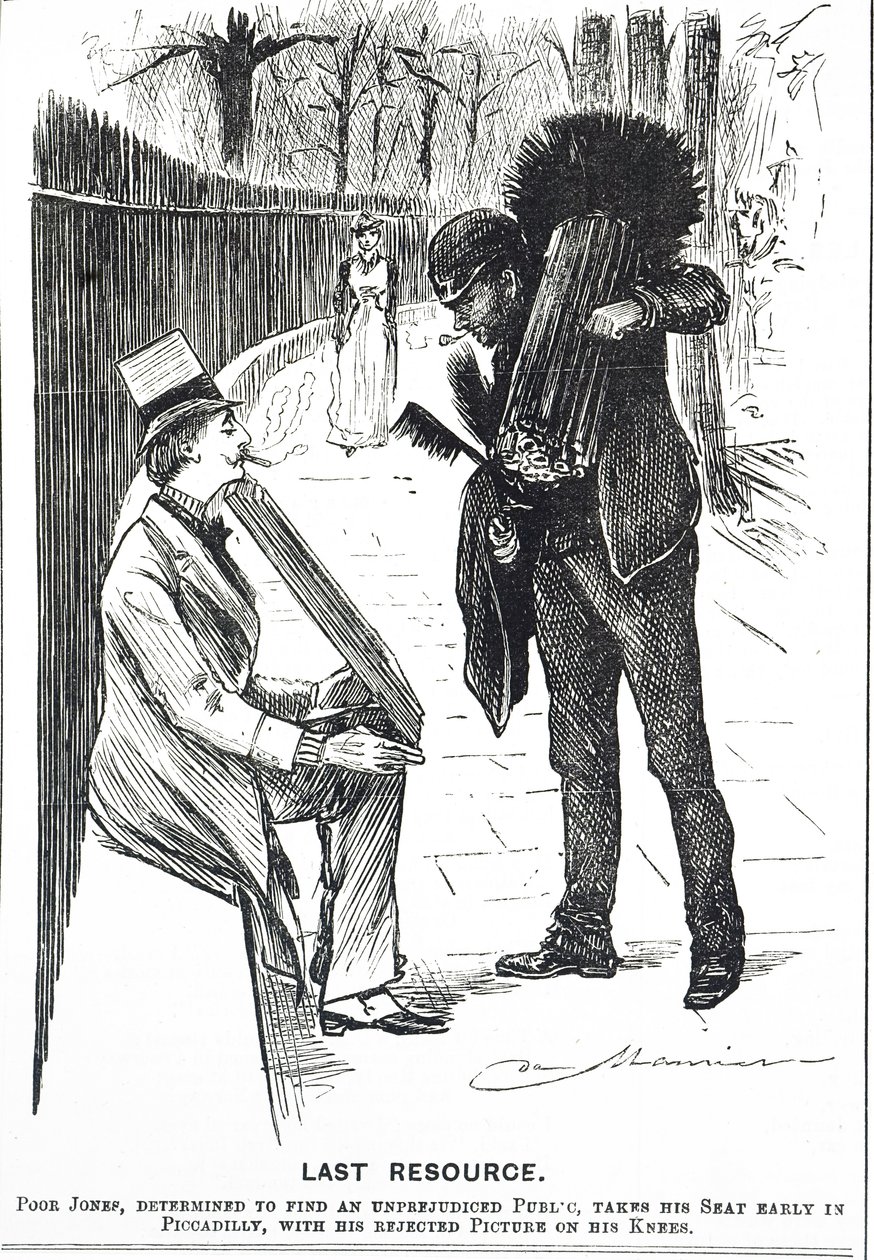 Cartoon van een schoorsteenveger en zijn borstels door George du Maurier