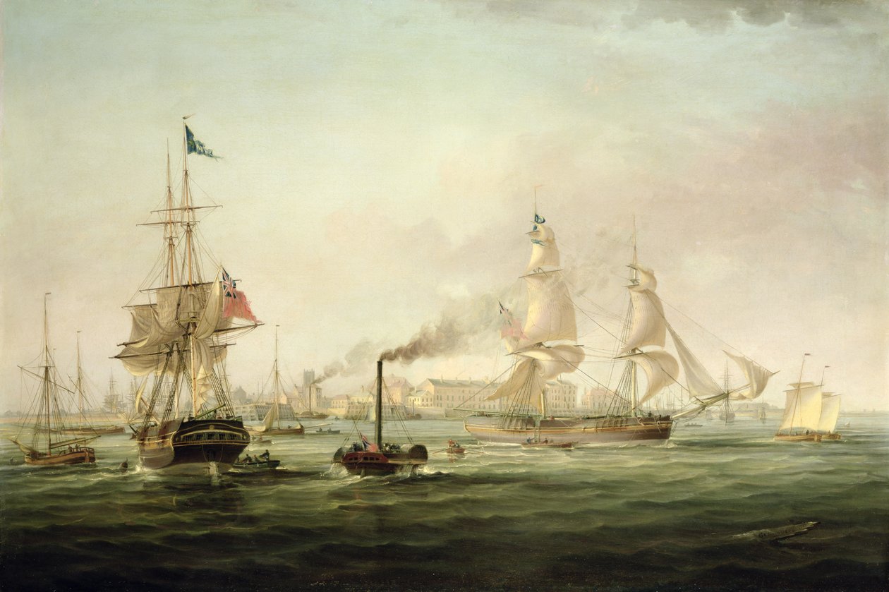 Uitzicht op de haven van Hull met de Spartan door George the Elder Chambers