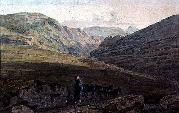 Bergachtig Landschap - Avond door George the Younger Barret