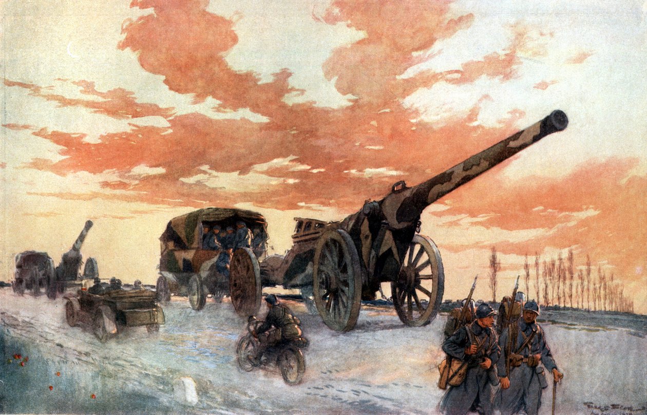 Konvooi van gemotoriseerde artillerie, 1918 door Georges Bertin Scott
