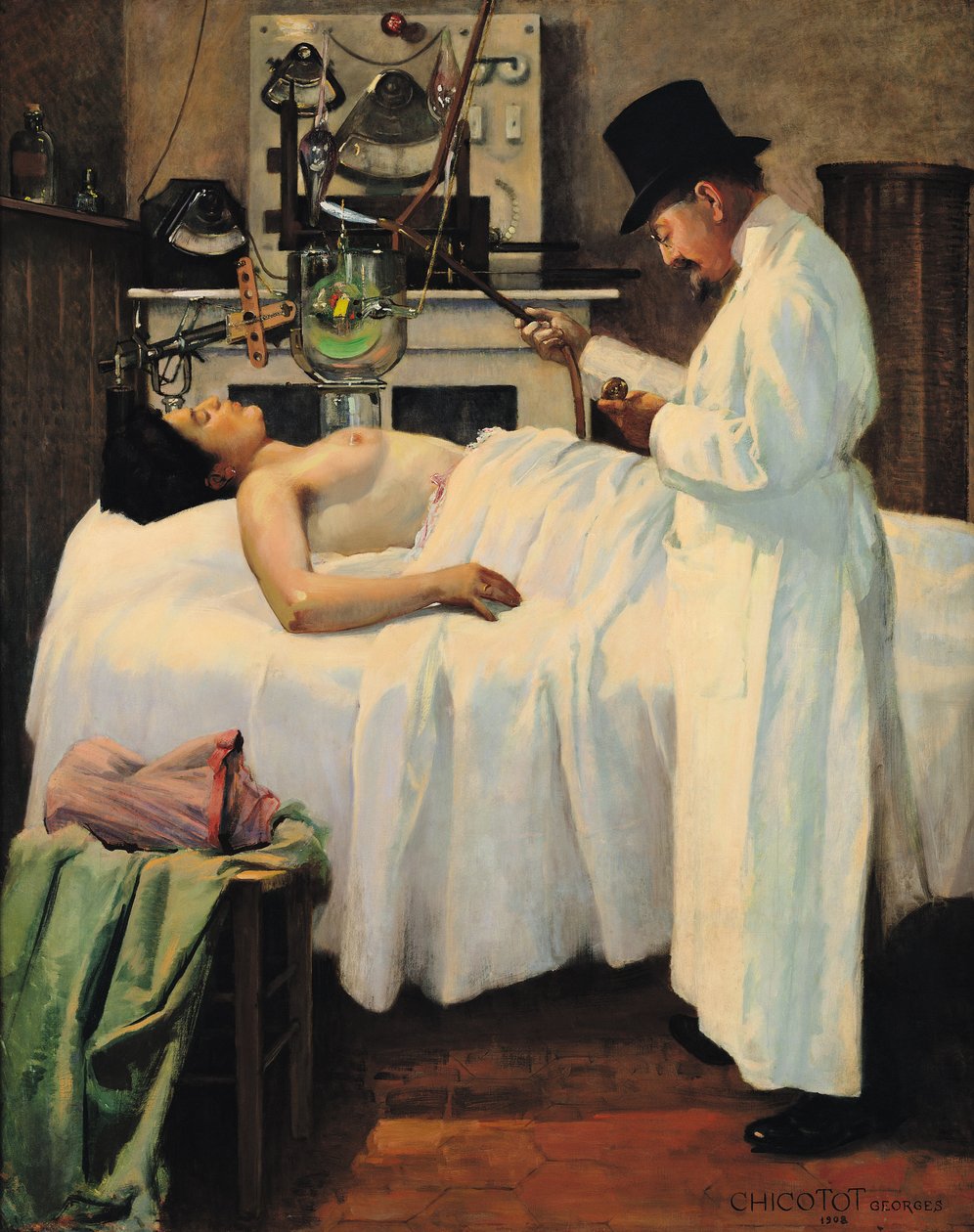 De eerste poging om kanker te behandelen met röntgenstralen door dokter Chicotot, 1907 door Georges Chicotot