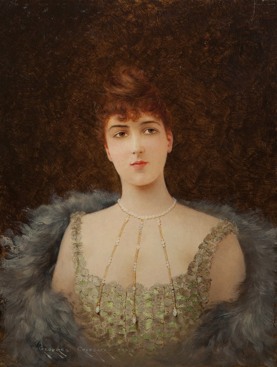 Portret van een meisje met bontomslag door Georges Croegaert