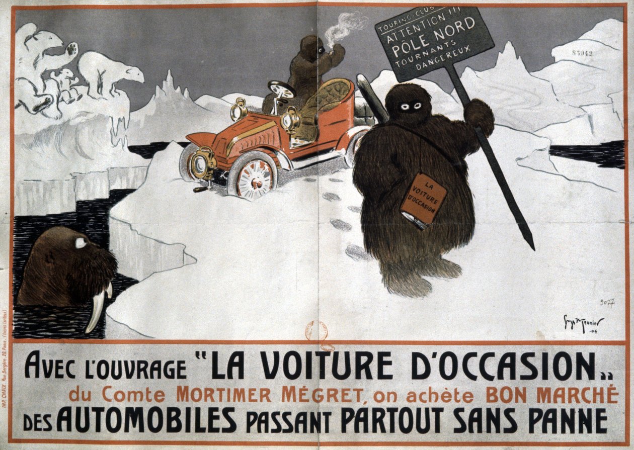 Advertentie voor boek van Mortimer Megret over het kopen van een tweedehands auto, 1904 door Georges Meunier