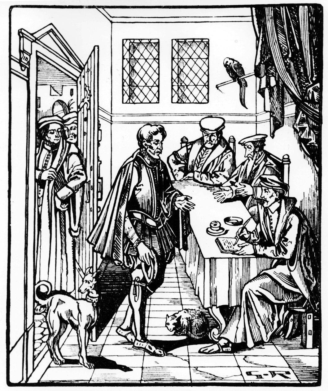 Baljuwschap of de rechtbank van een baljuw van de koning, naar een gravure uit 1550 door Georges Ripart