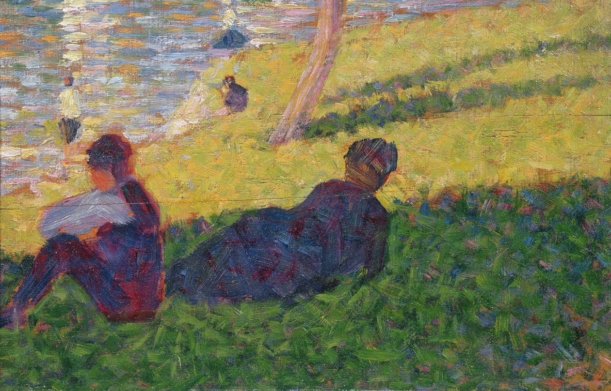 Zittende man en liggende vrouw, studie voor Een zondagmiddag op het eiland La Grande Jatte door Georges Seurat
