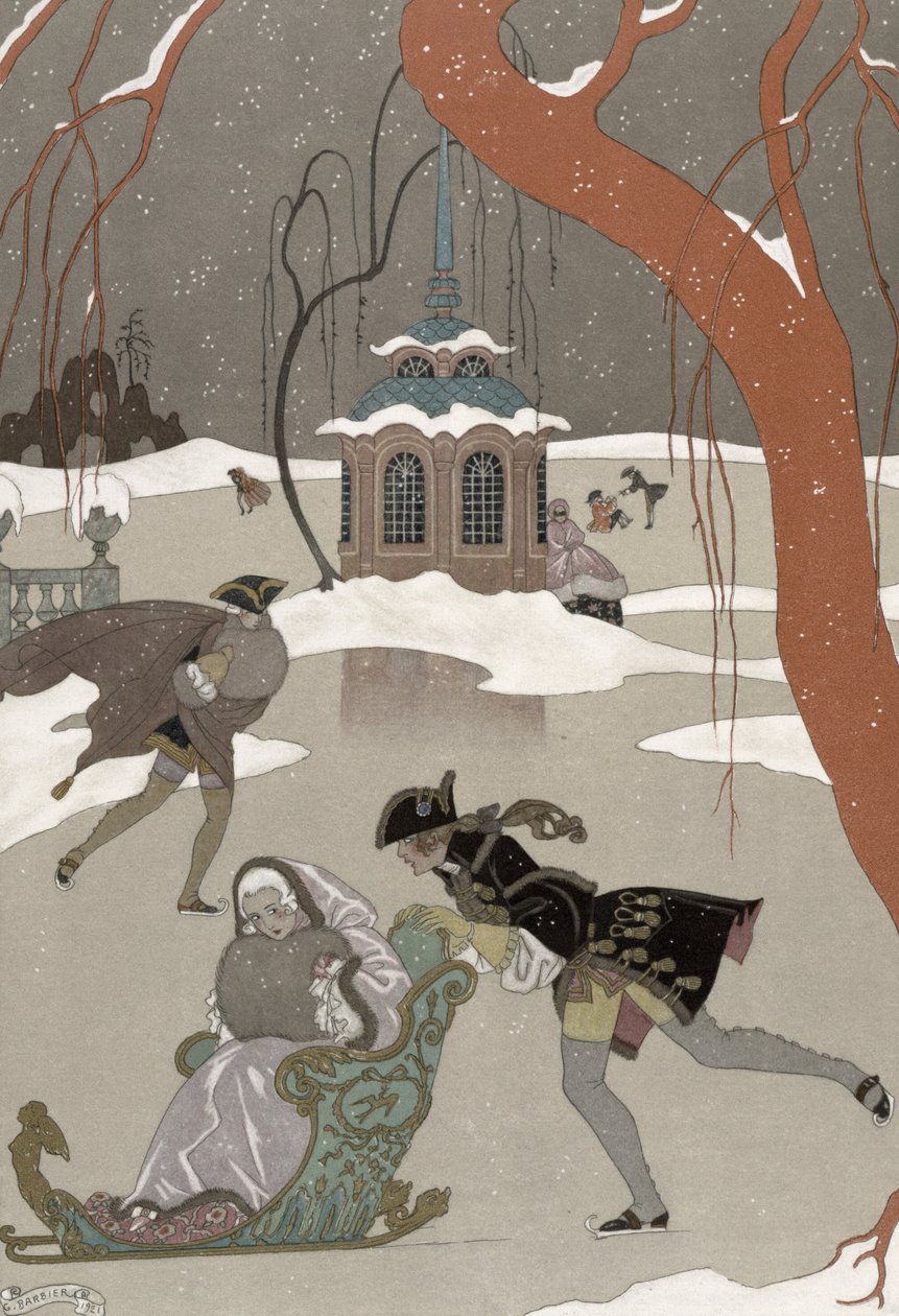 Schaatsen op het bevroren meer, illustratie voor 