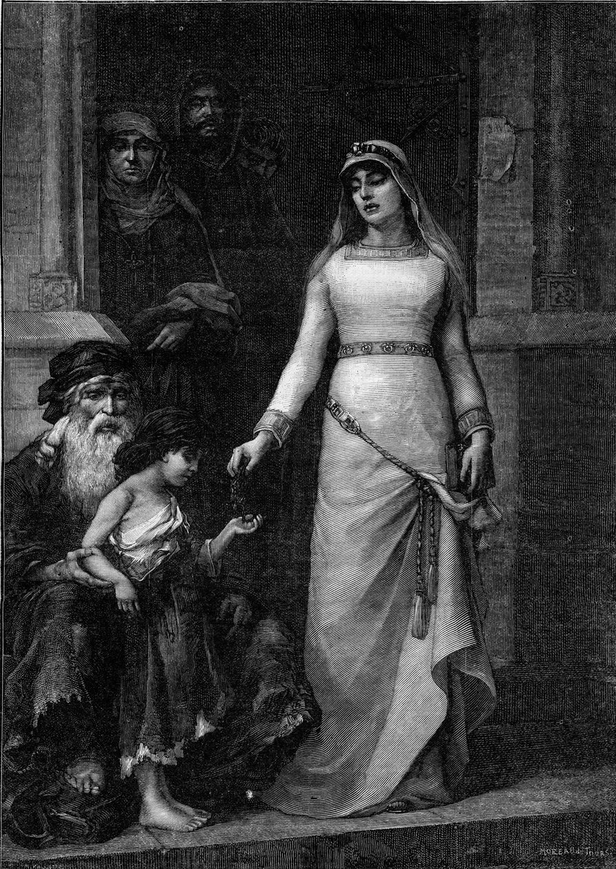Blanche de Castille, koningin van Frankrijk (1188 - 1252), bijgenaamd de Liefde van de Armen (1879) door Georges (after) Moreau de Tours