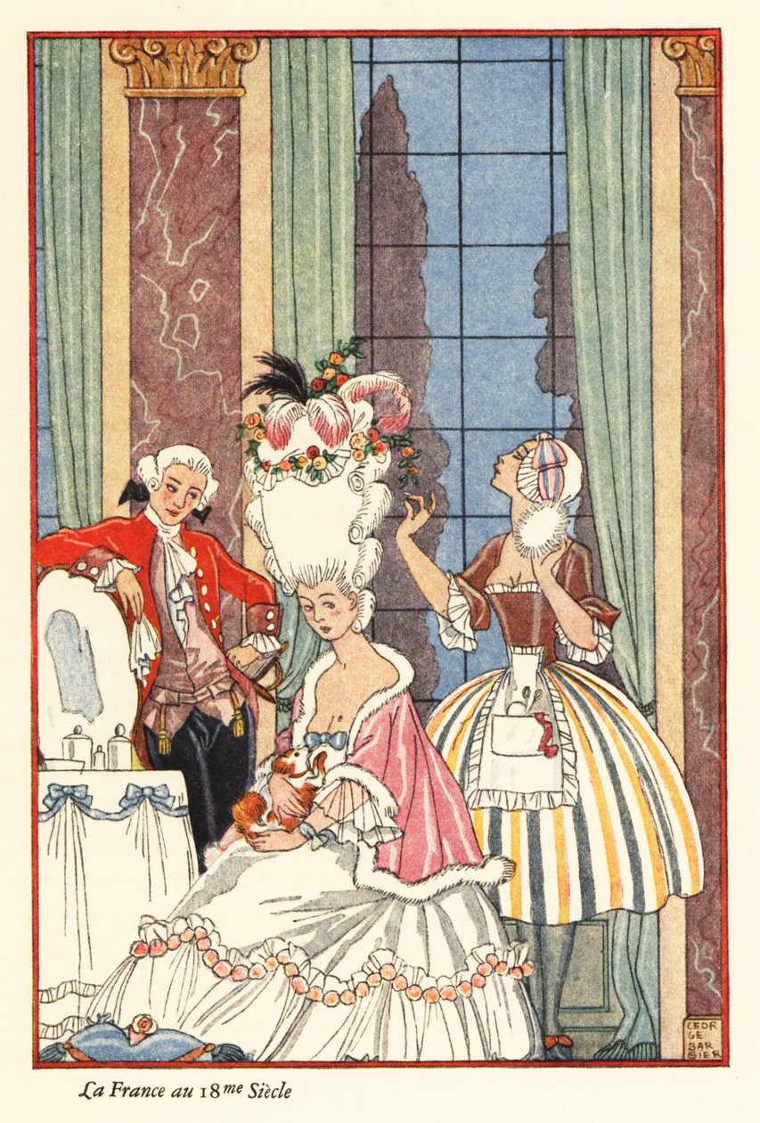 Een adellijke vrouw bij haar toilet in 18e-eeuws Frankrijk, 1928 door Georges Barbier