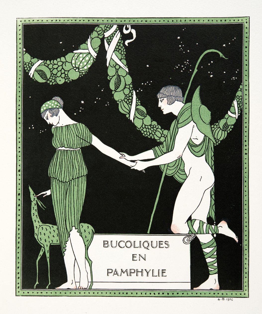 Bucoloques en Pamphylie, illustratie uit Les Chansons de Bilitis, door Pierre Louys, uitgegeven 1922 door Georges Barbier
