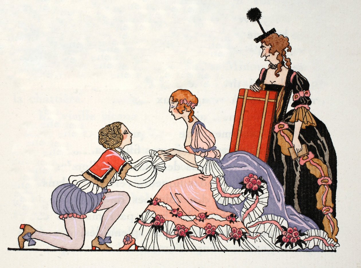 Assepoester met Prins Charmant, haar stiefmoeder kijkt toe door Georges Barbier