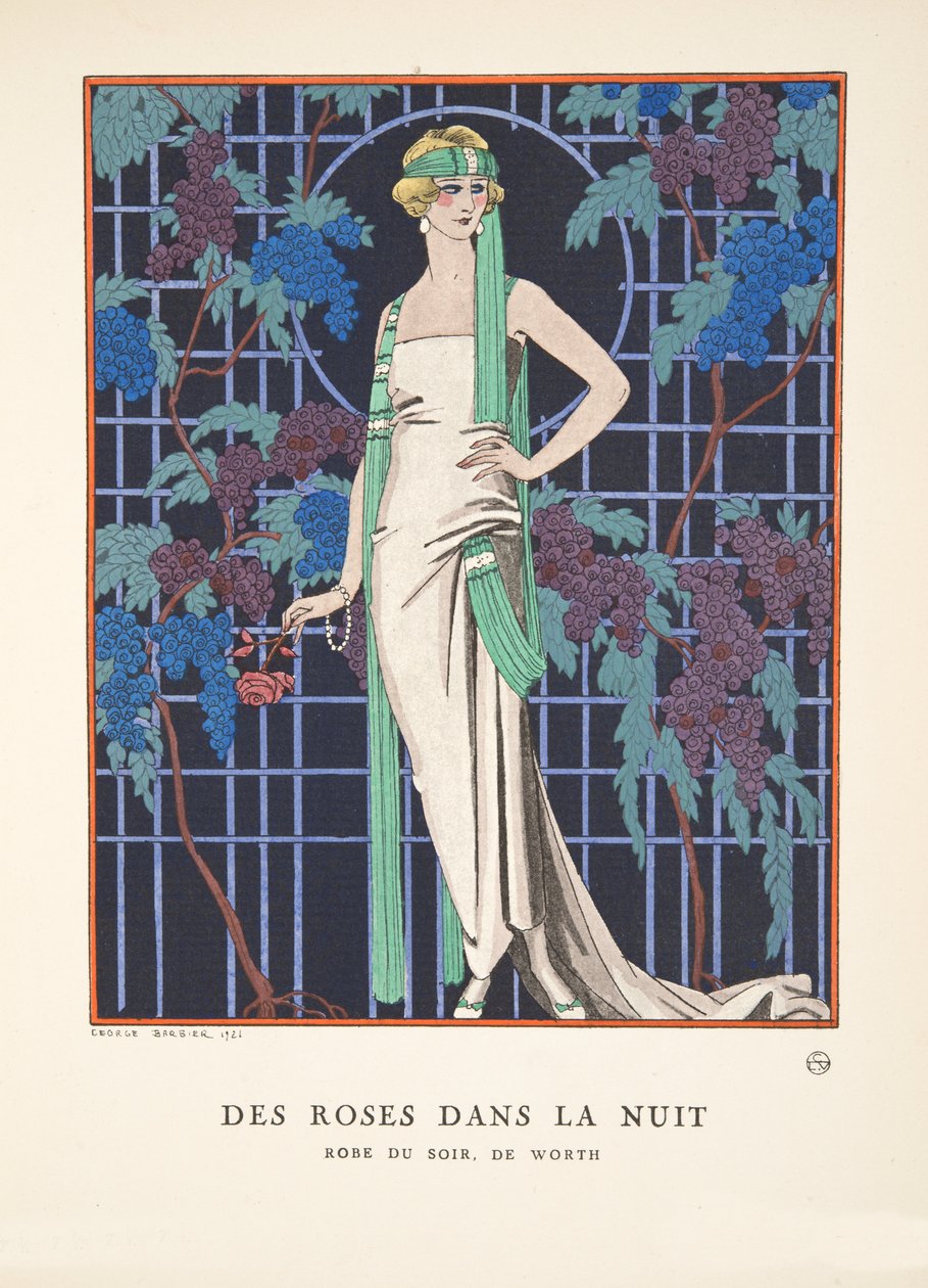 Rozen in de nacht, uit een collectie modeplaten door Georges Barbier