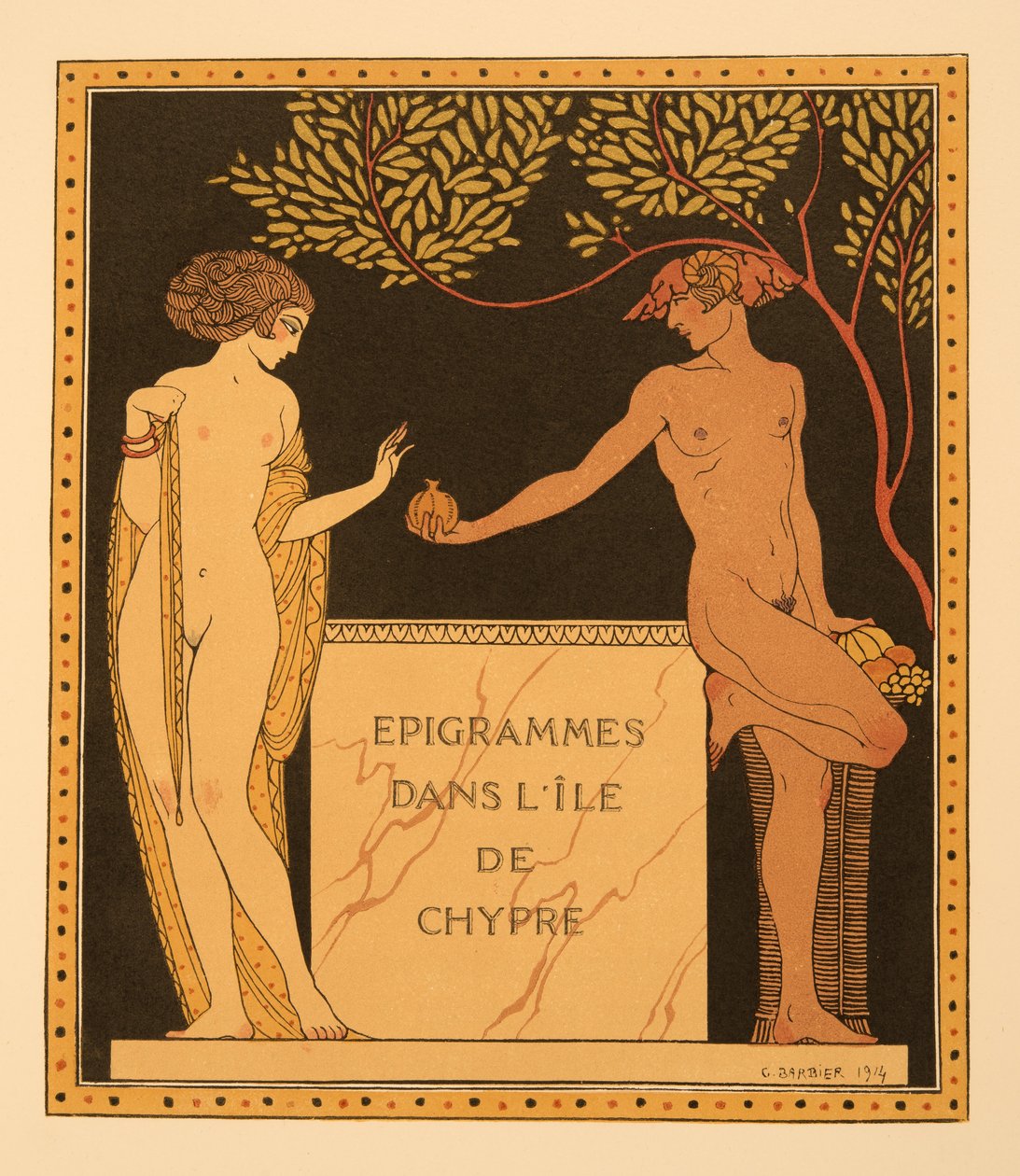 Epigrammen op het eiland Cyprus, illustratie uit Les Chansons de Bilitis, door Pierre Louys, uitgegeven 1922 door Georges Barbier