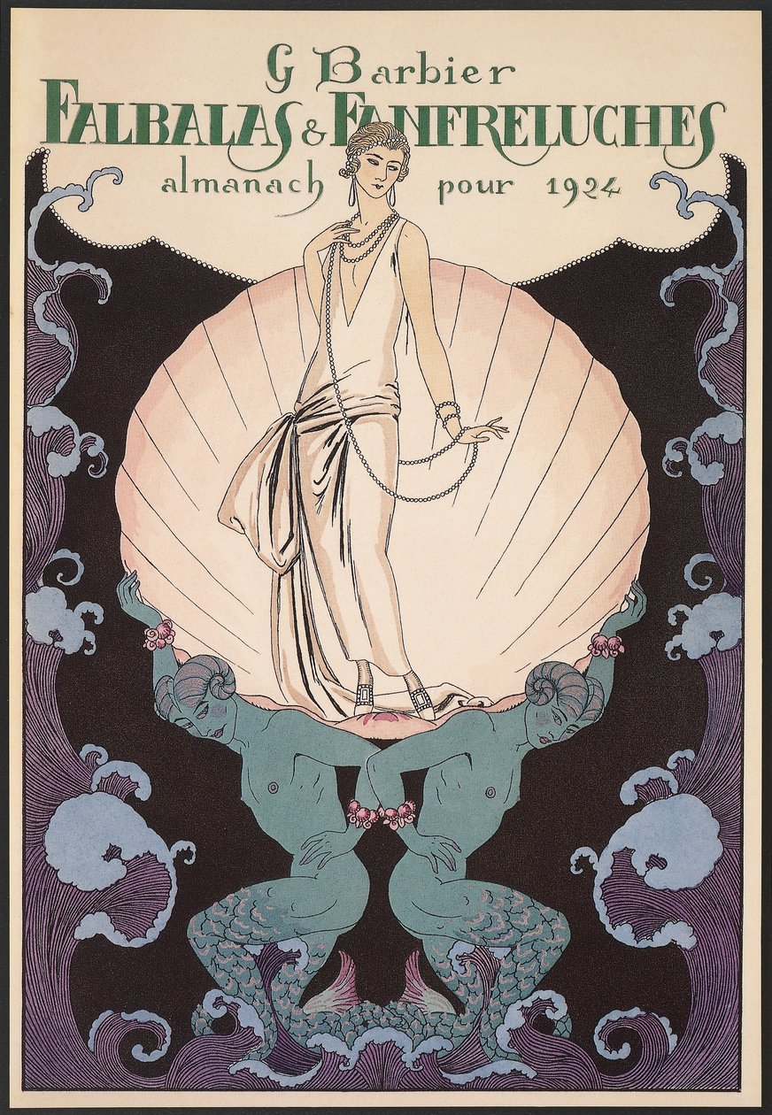 Falbalas et Fanfreluches, Almanak voor 1924, omslag, door George Barbier, prent door Georges Barbier