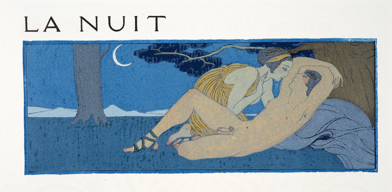 La Nuit, illustratie uit Les Chansons de Bilitis, door Pierre Louys door Georges Barbier