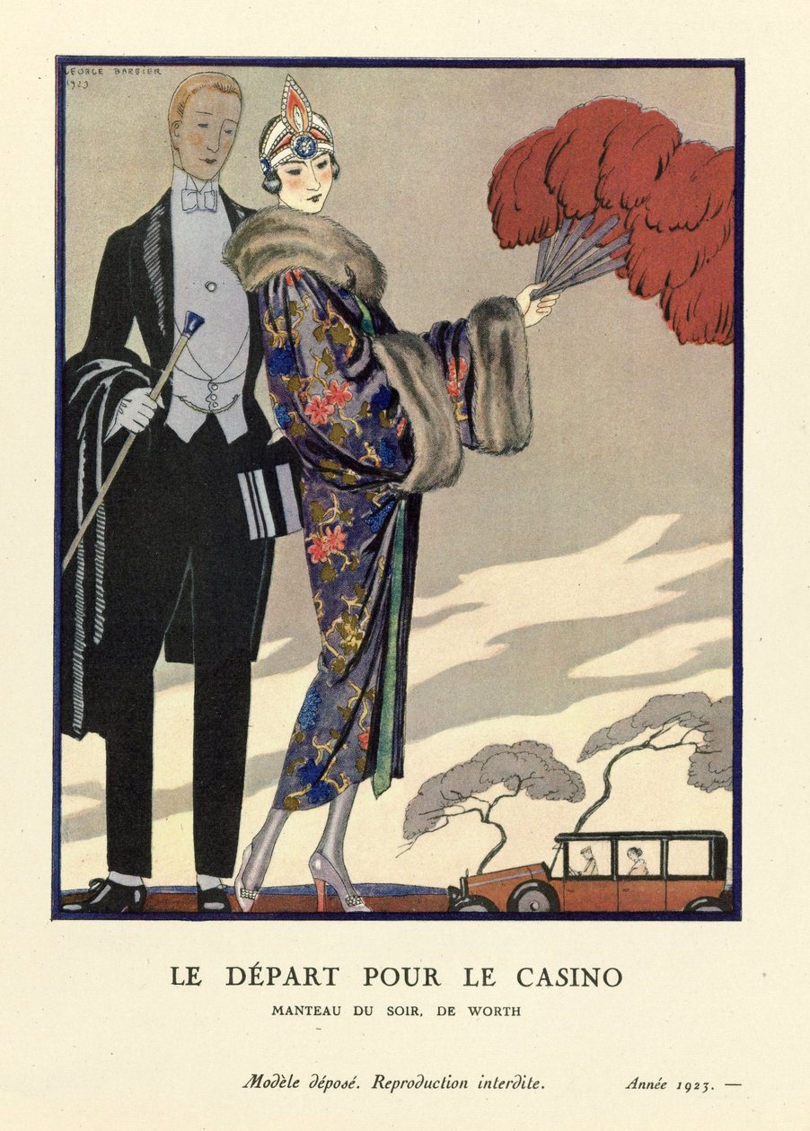 Het vertrek naar het casino, uitgegeven 1923 door Georges Barbier