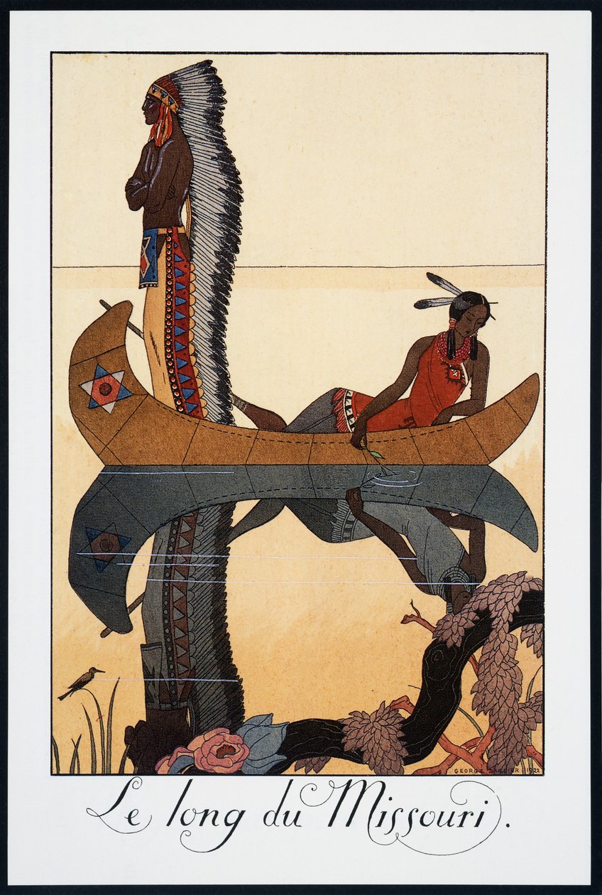 Le long du Missouri, lithografie uit Falbalas et Fanfreluches, Almanach des Modes Presentes, Passees et Futures, Frankrijk, 20e eeuw door Georges Barbier