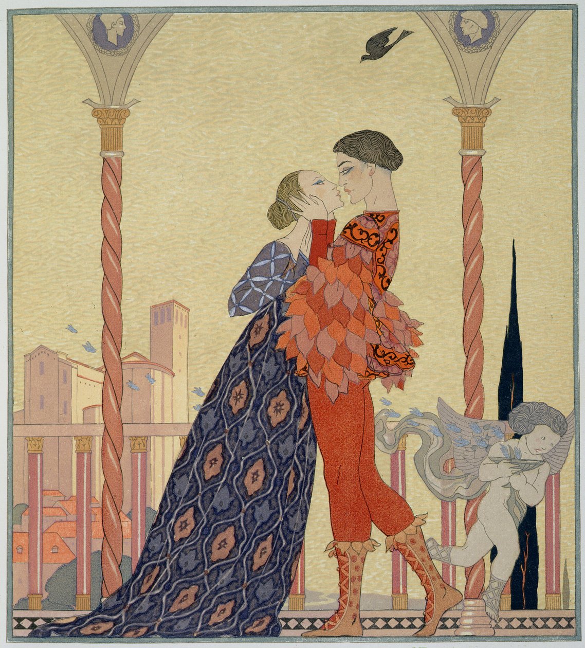 Liefhebbers op een Balkon door Georges Barbier
