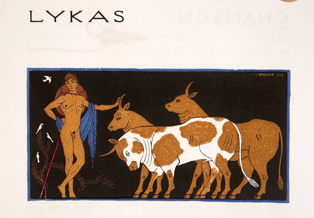 Lykas, illustratie uit Les Chansons de Bilitis, door Pierre Louys, pub. 1922 door Georges Barbier