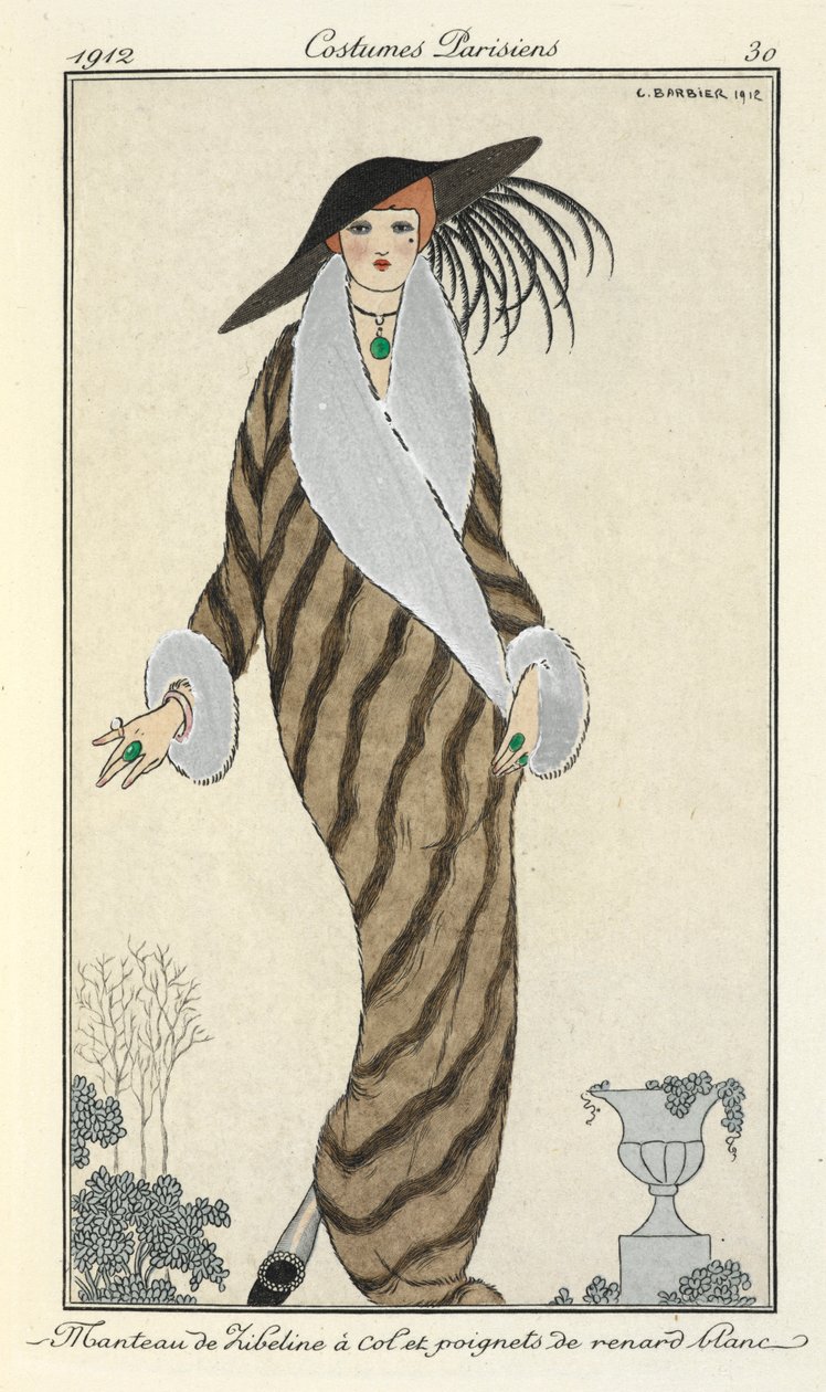 "Manteau de Libeline met kraag en manchetten van witte vos." door Georges Barbier