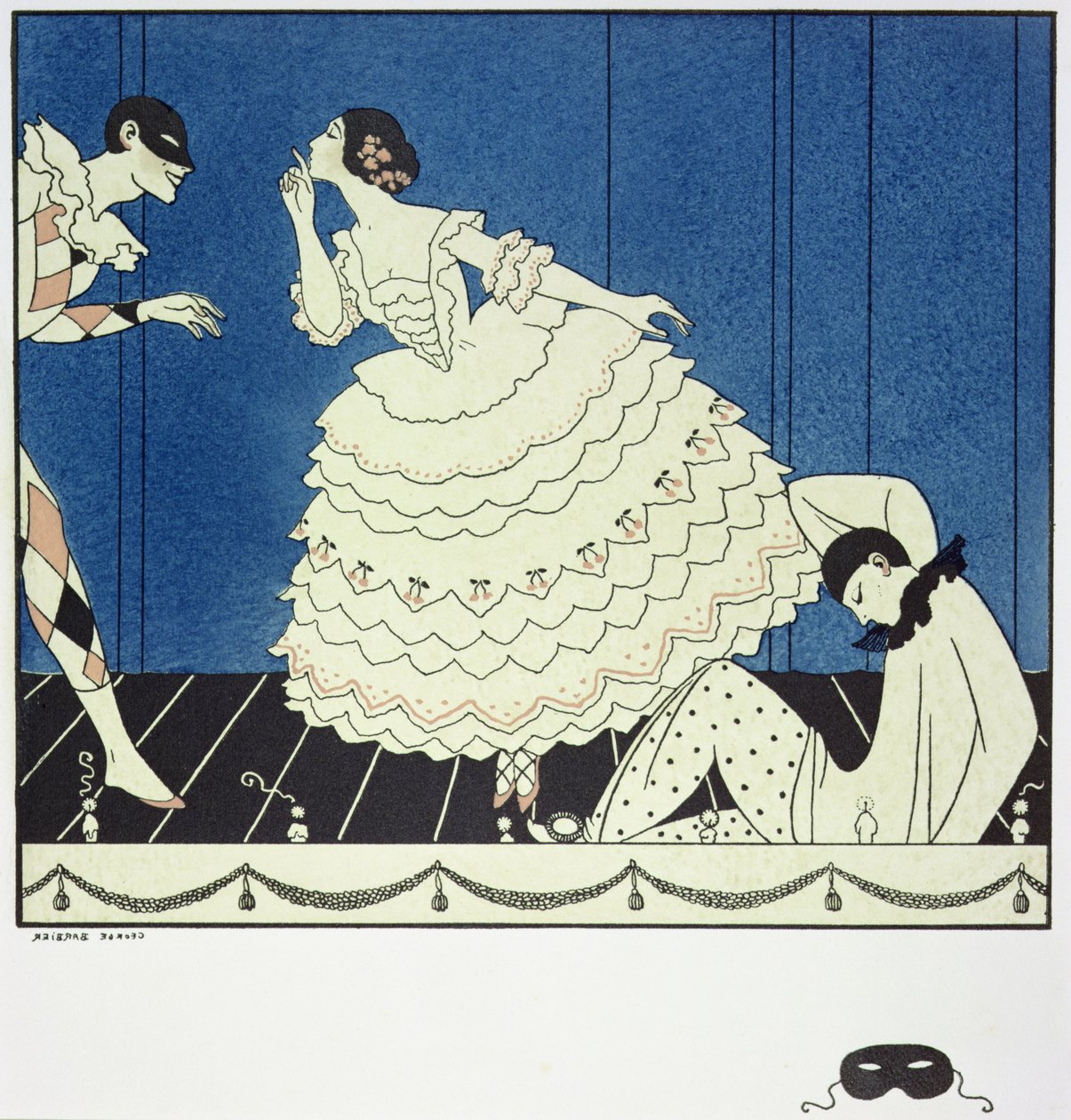 Tamara Karsavina als Columbine, Vaslav Nijinsky als Harlekijn en Adolph Bolm als Pierrot in Fokine