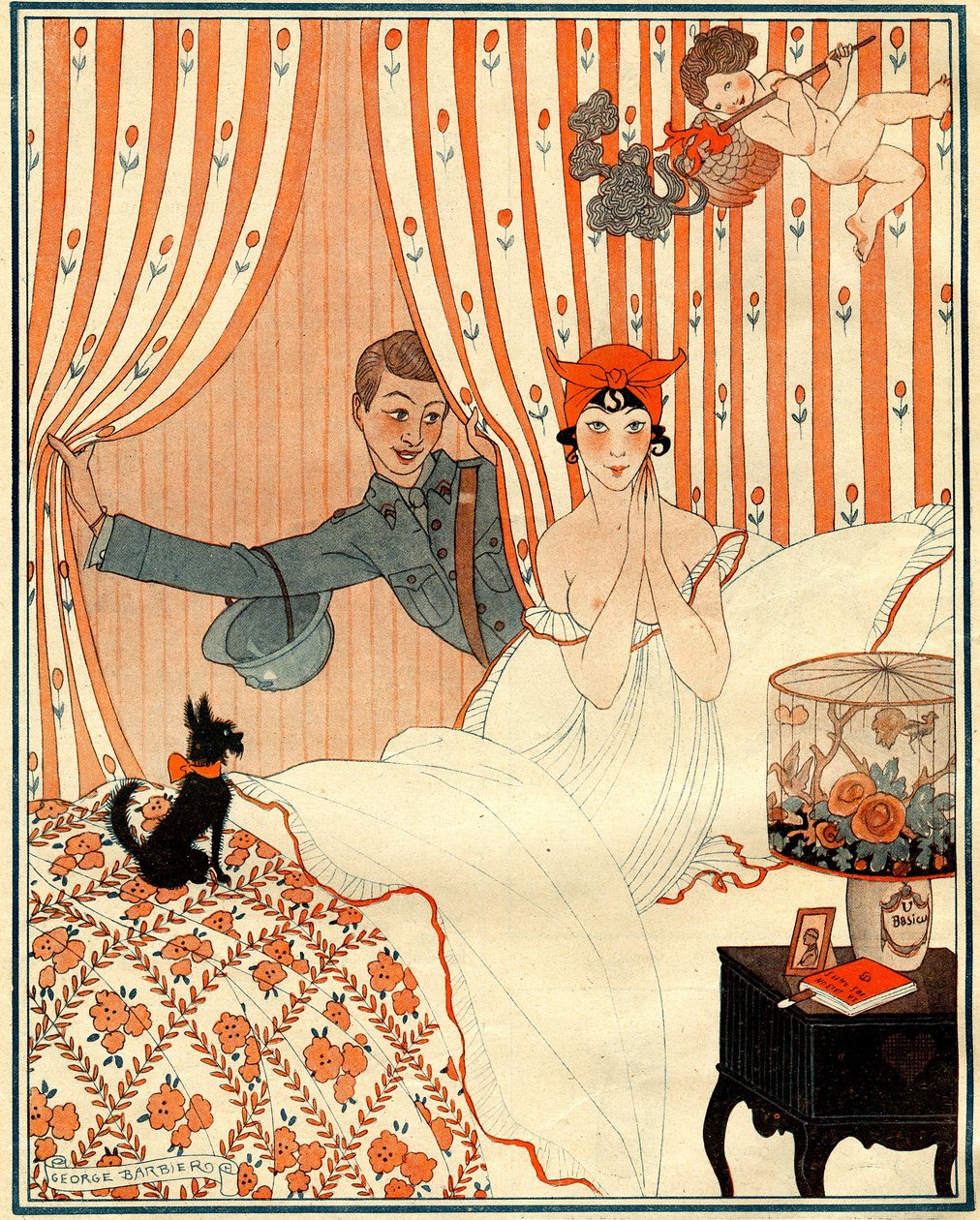 De onvoorziene terugkeer... Of de wekker - illustratie uit la Vie Parisienne door Georges Barbier