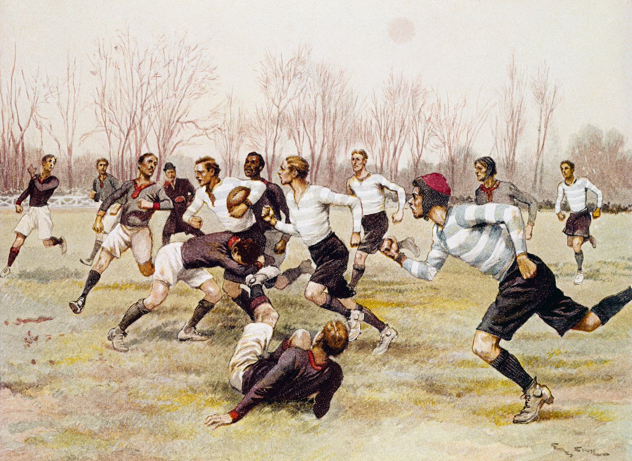 Voetbal (Rugby), kampioenschapswedstrijd in Parc de Saint Cloud, sportkalender, februari door Georges Bertin Scott