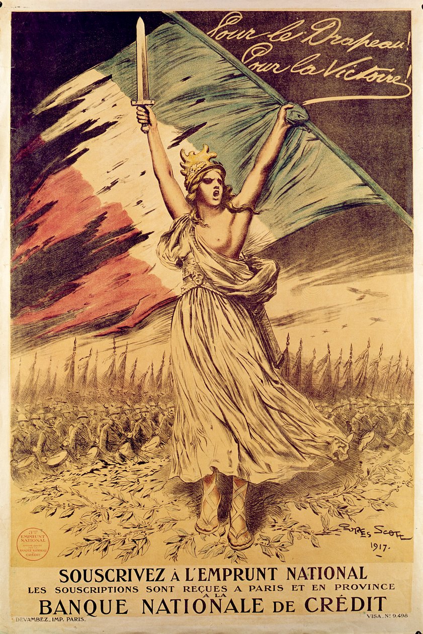 Franse Eerste Wereldoorlog poster die aanmoedigt tot het kopen van oorlogsobligaties, 1917 door Georges Bertin Scott