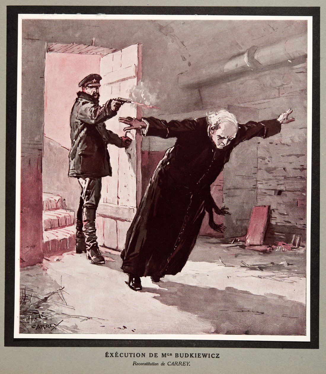 Executie van Monseigneur Budkiewicz door de OGPU, uit Histoire des Soviets, uitgegeven 1922 door Georges Carrey