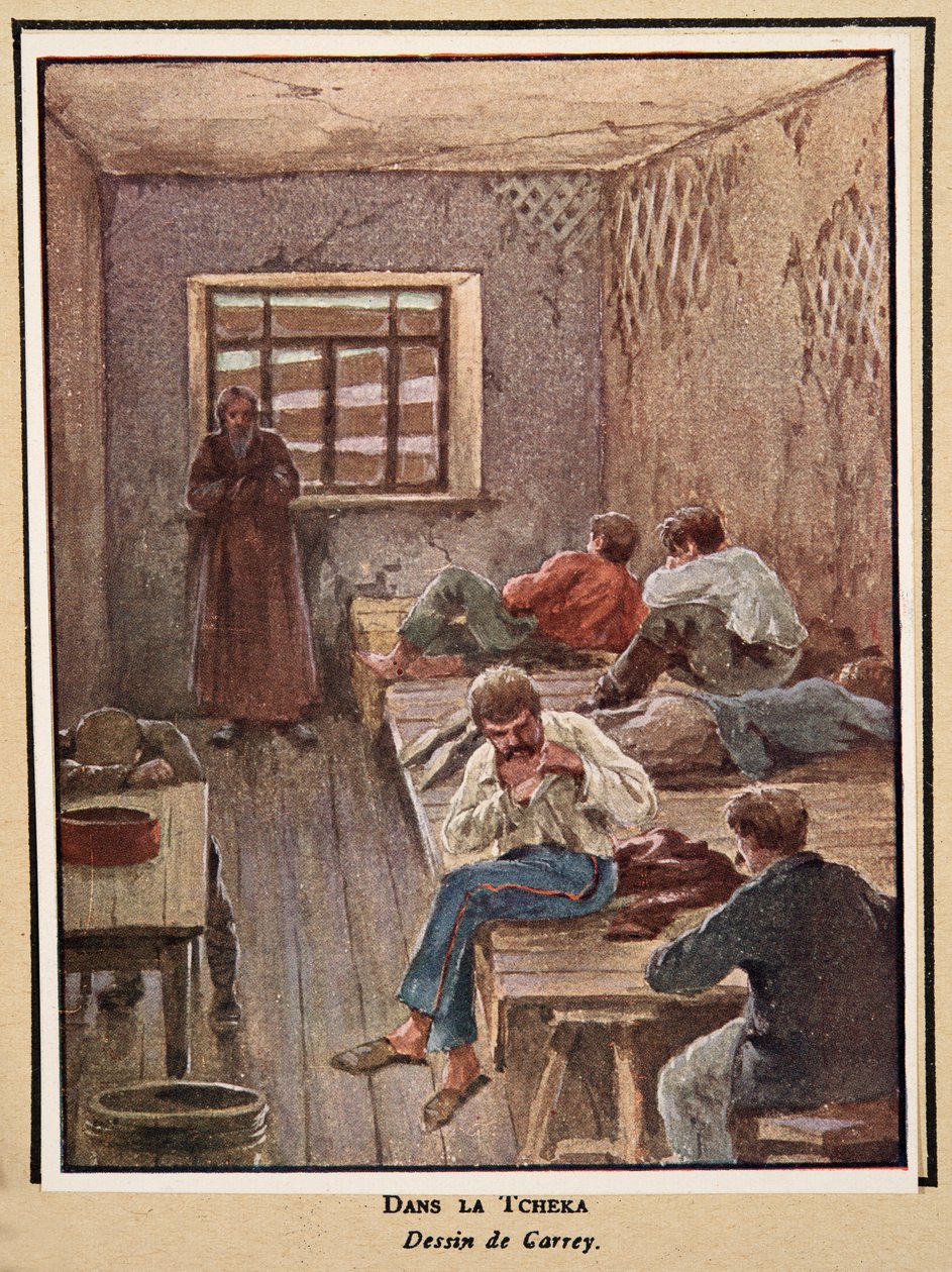 In de Cheka; uit Histoire des Soviets, pub. 1922 door Georges Carrey