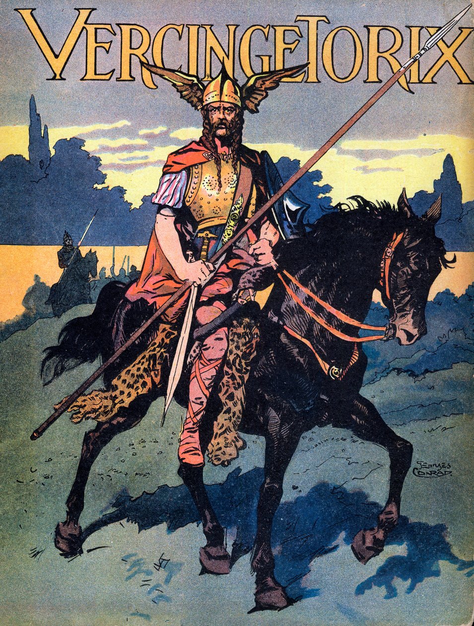 Portret van Vercingetorix (ca. 80-c. 46 v.Chr.) krijger en Gallische leider van de Arverni-stam. Illustratie van Georges Conrad (1874-1936) uit 