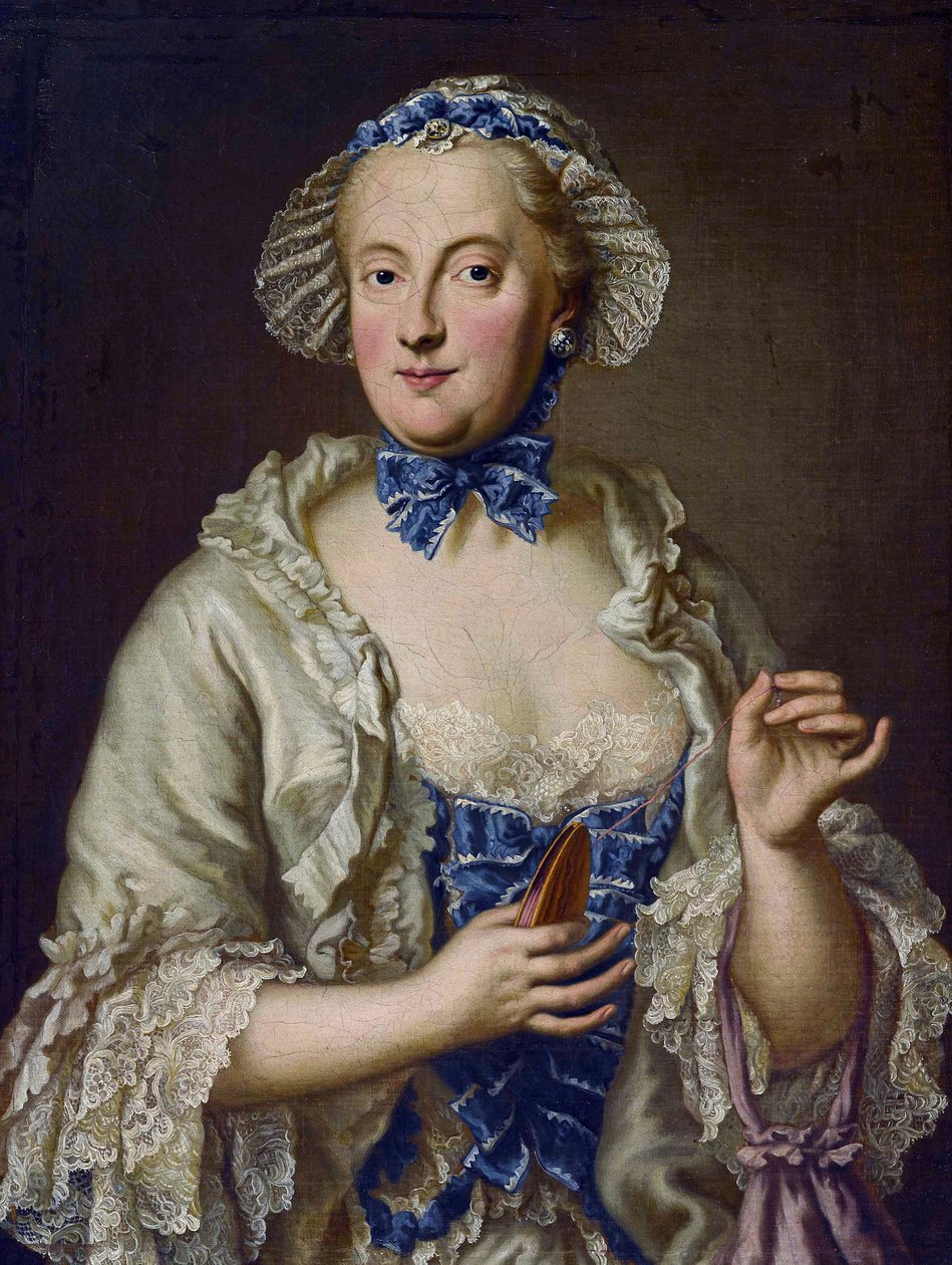 Maria Anna Sophia van Saksen, keurvorstin van Beieren met een spoel door Georges Desmarées