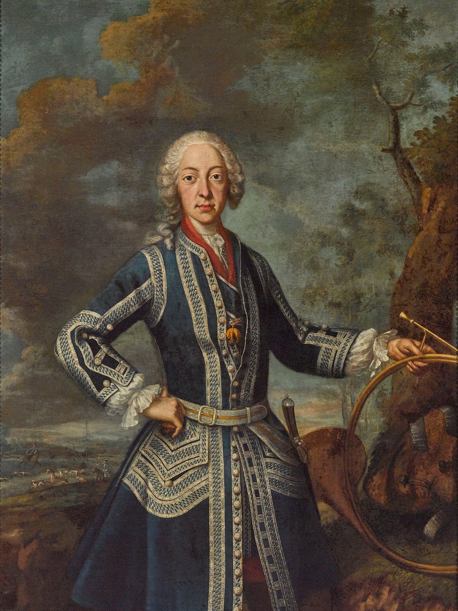 Maximiliaan III Jozef in jachtkleding door Georges Desmarées