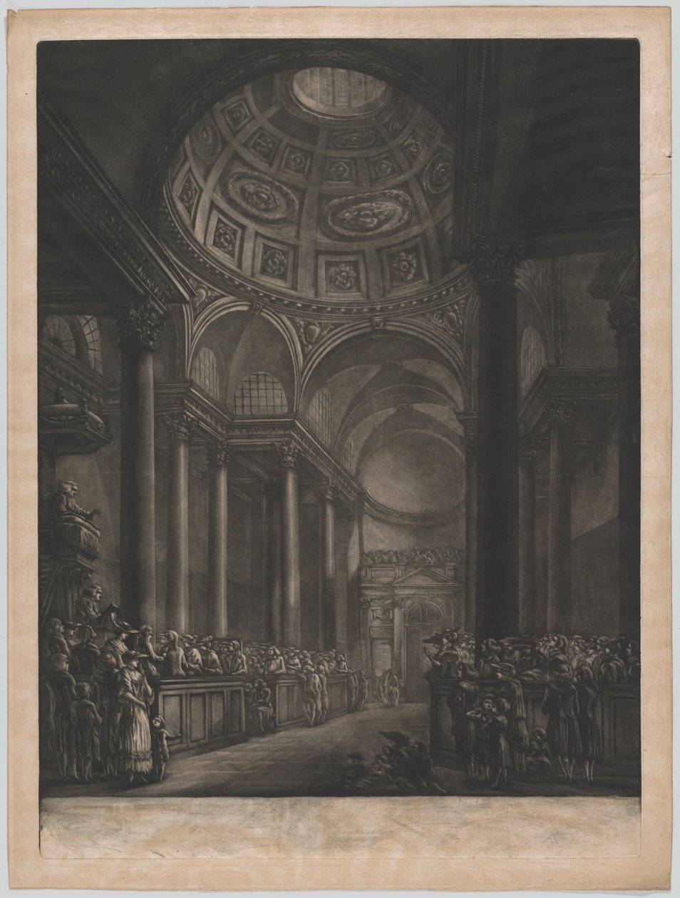 Een uitzicht van de binnenkant van St. Stephens Walbrook, gedaan naar de tekening in zijn Majesteit