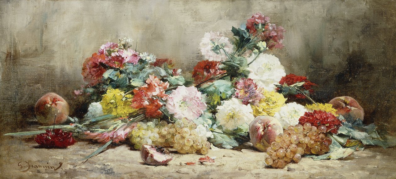 Anjers, rozen, druiven en perziken door Georges Jeannin