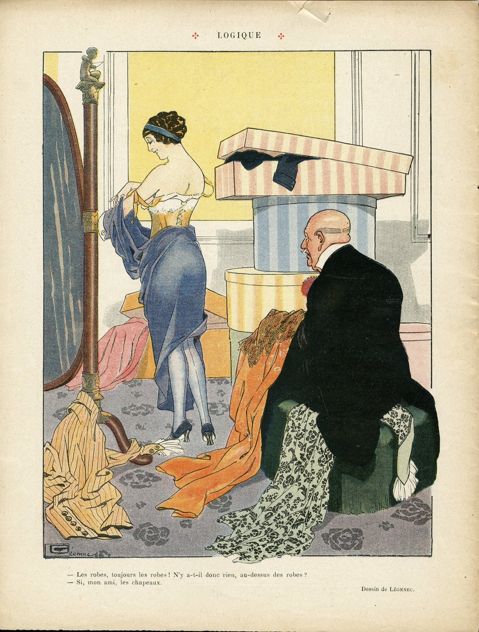 Illustratie van Georges Leonnec (1881-1940) in Le Lire, 06/07/12 - Logica - Mode, Hoed, Interne architectuur, Het leven van de rijken - Vrouwen door Georges Leonnec