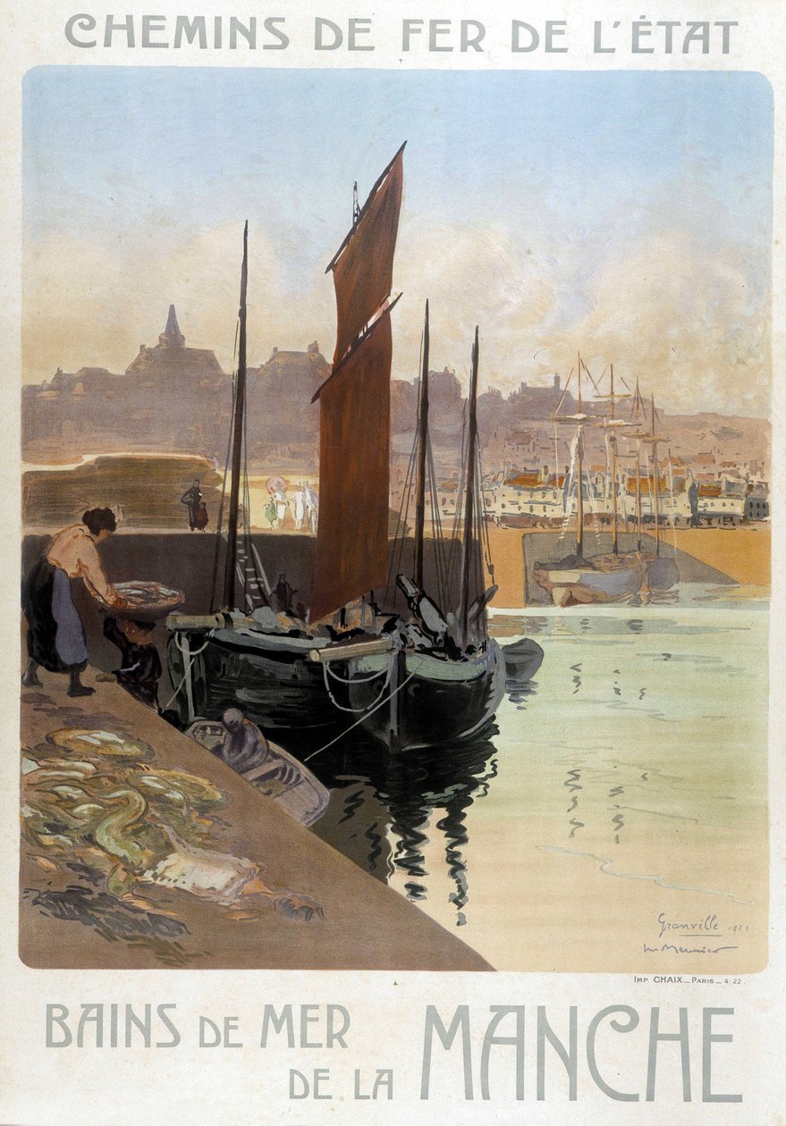 De zeebaden van het Kanaal (Uitzicht op de haven van Granville) - Poster van de Staatsspoorwegen, door Meunier door Georges Meunier
