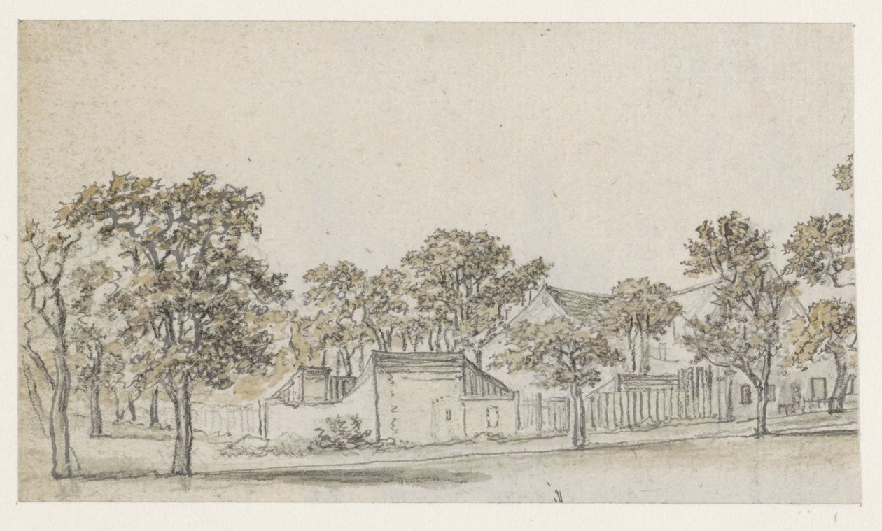 Groep huizen tussen bomen door Georges Michel