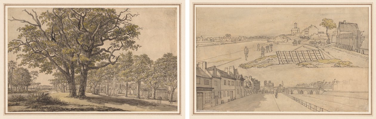 Landschap (recto) Twee Uitzichten van Parijs (verso) door Georges Michel