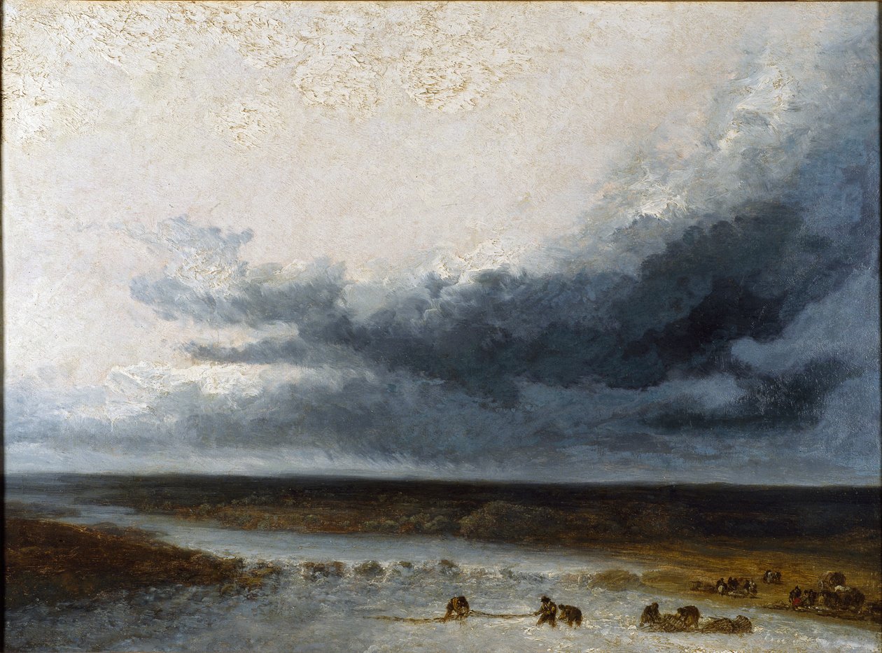 Landschap met vissers bij de monding van een rivier
