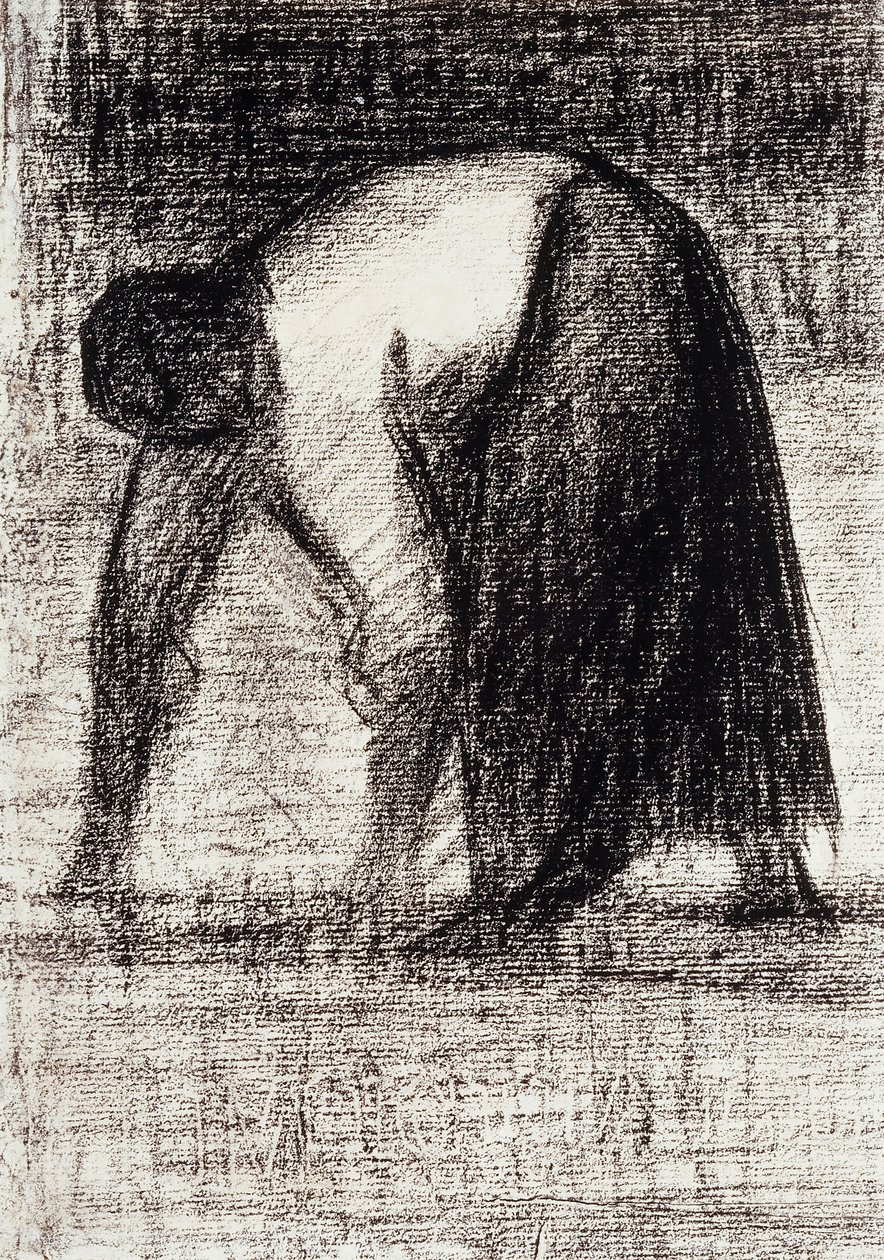 Een boerin met handen in de grond door Georges Pierre Seurat