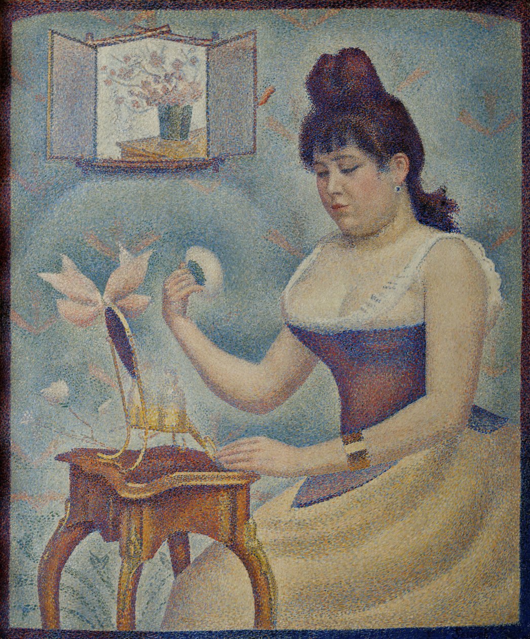 Jonge vrouw die zichzelf poedert door Georges Pierre Seurat