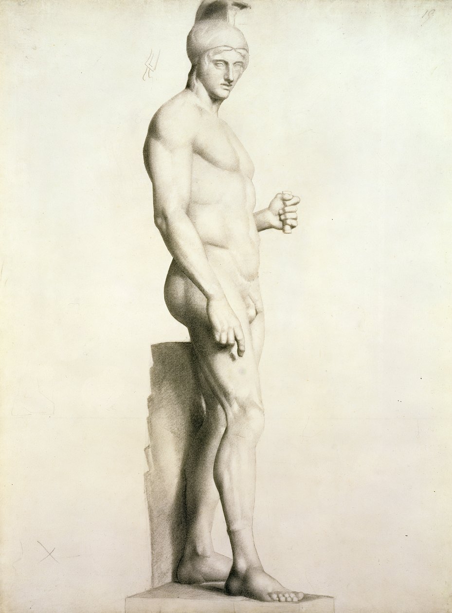 Profiel van een beeld van een krijger met helm door Georges Pierre Seurat