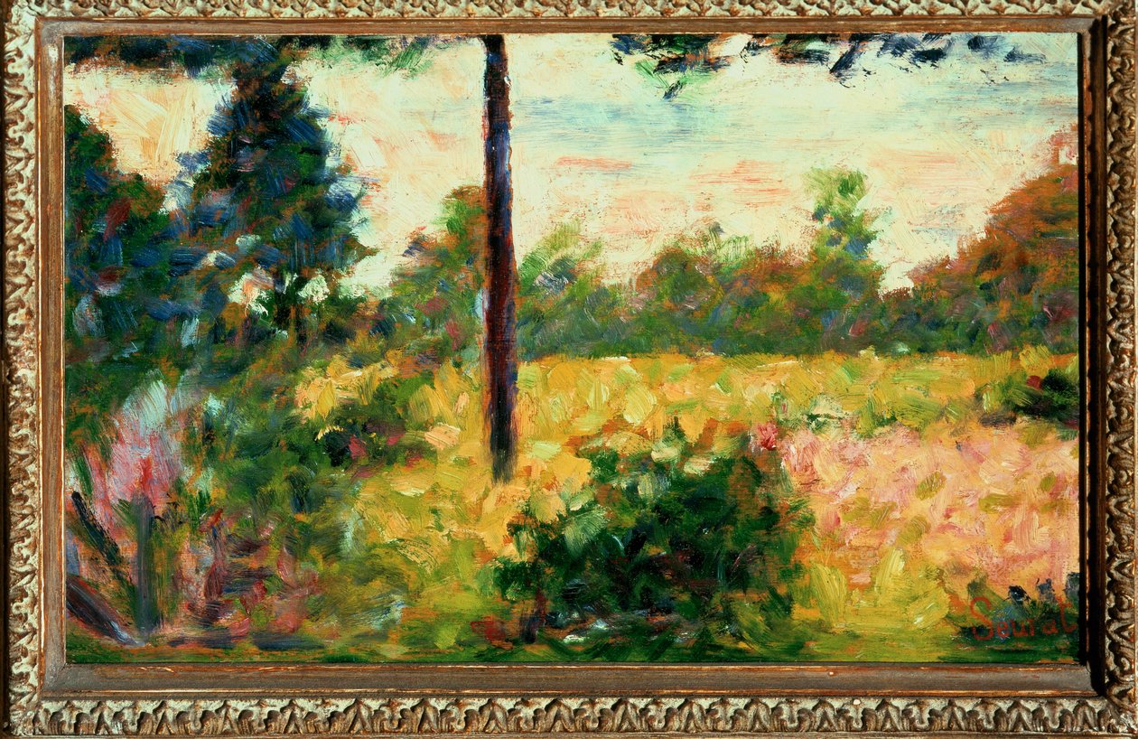Hout in Barbizon (olieverf op doek) door Georges Pierre Seurat